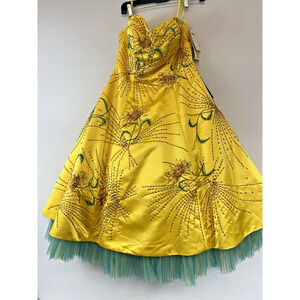 NWT‎ Xcite Yellow Sunflower Embroidery Beads Sequins Prom Gown Short size 10 Y2K